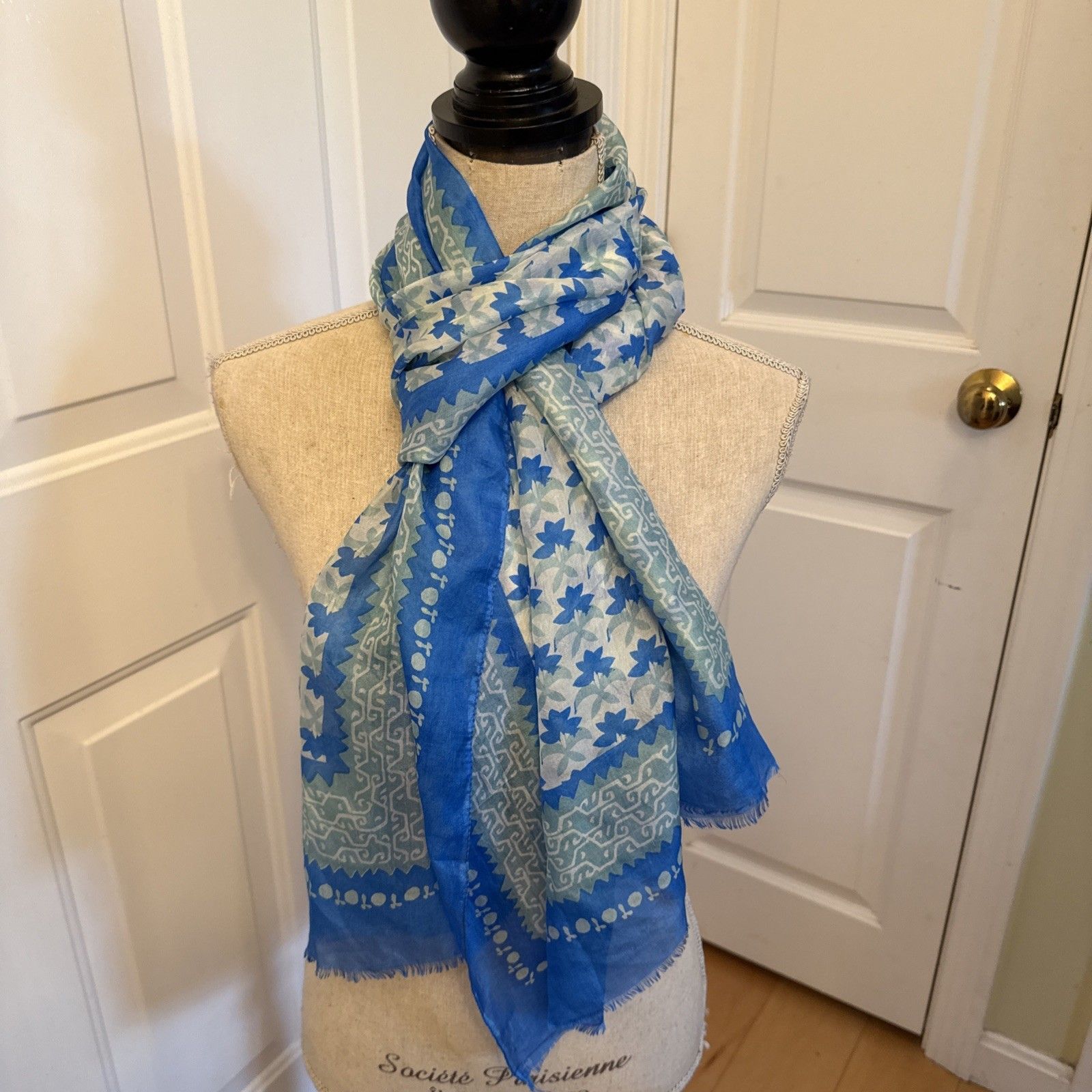 Blue Silk Scarf Rockflowerpaper 100 Silk Long Scarf With Floral Pattern